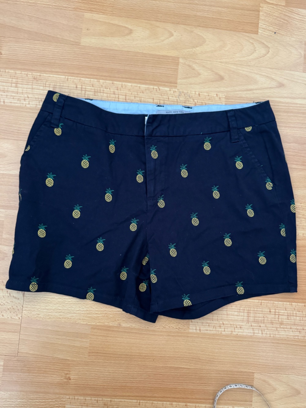Women’s Navy Blue Pineapple Print Flat Front Preppy Shorts